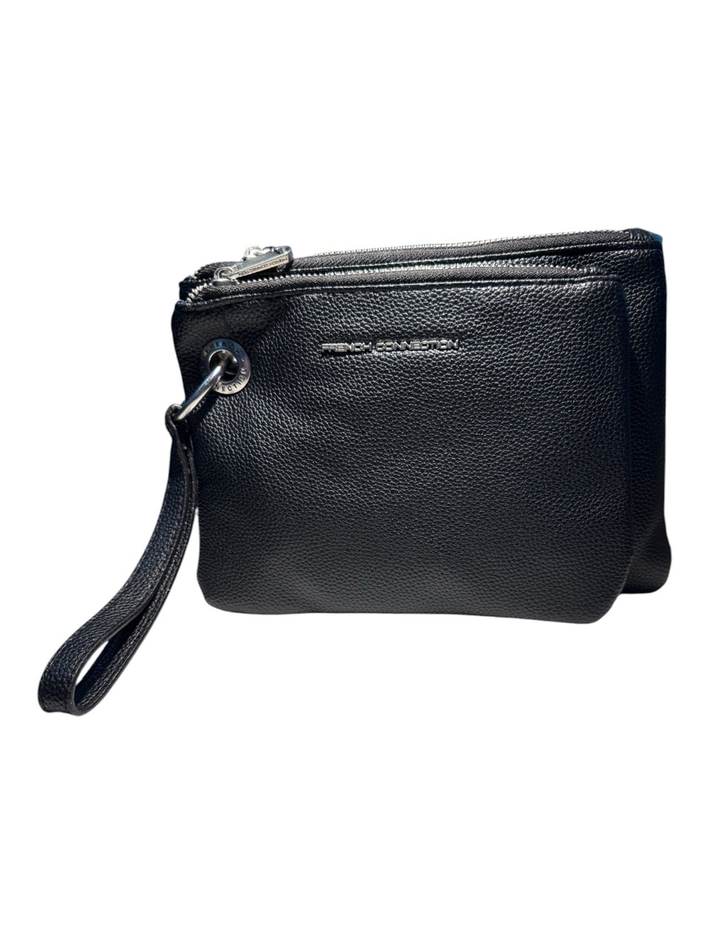 French Connection Lara Pebble Double Slim Pouches Wristlet Set | Black | NWT